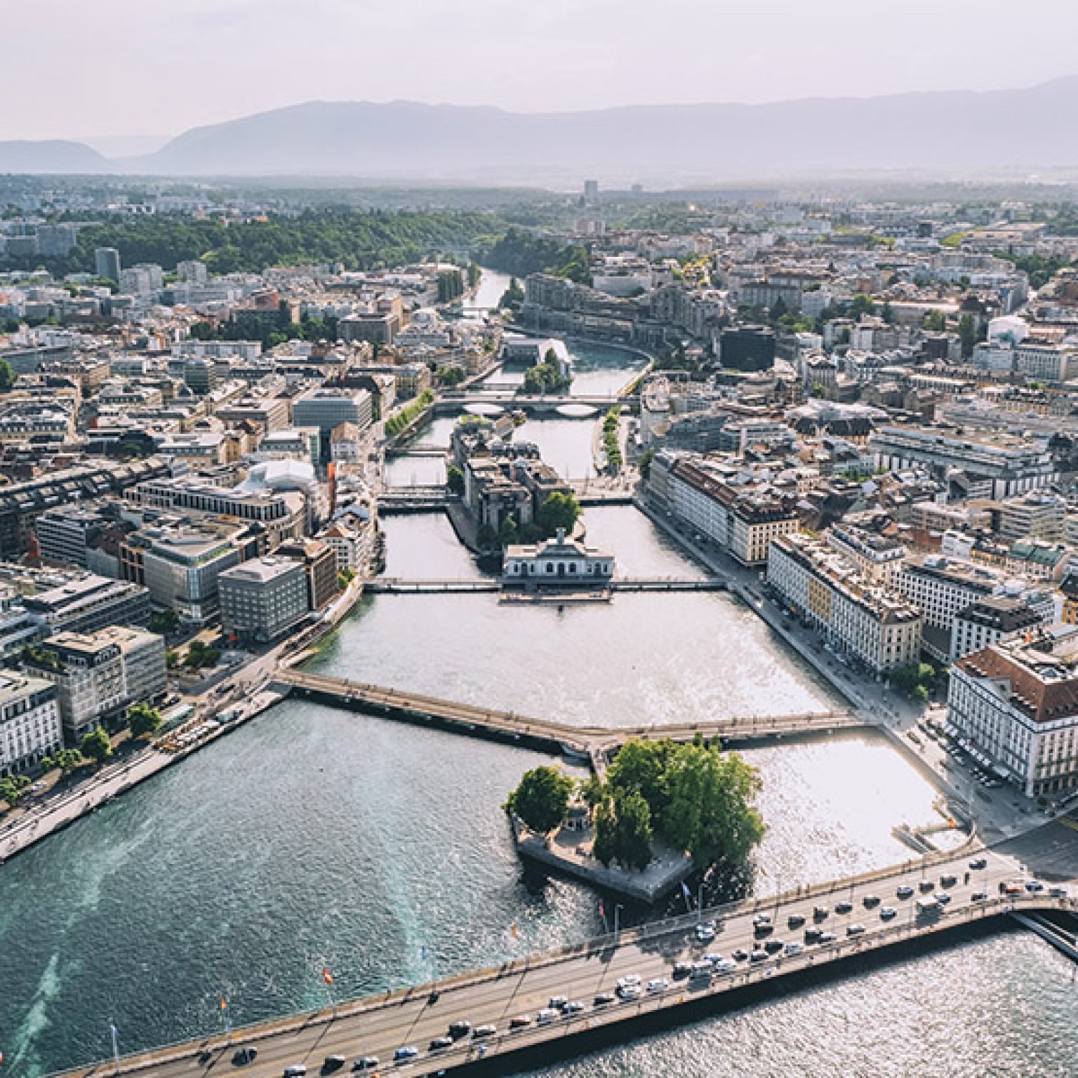 Aerial view of Geneva downtown city in Switzerland